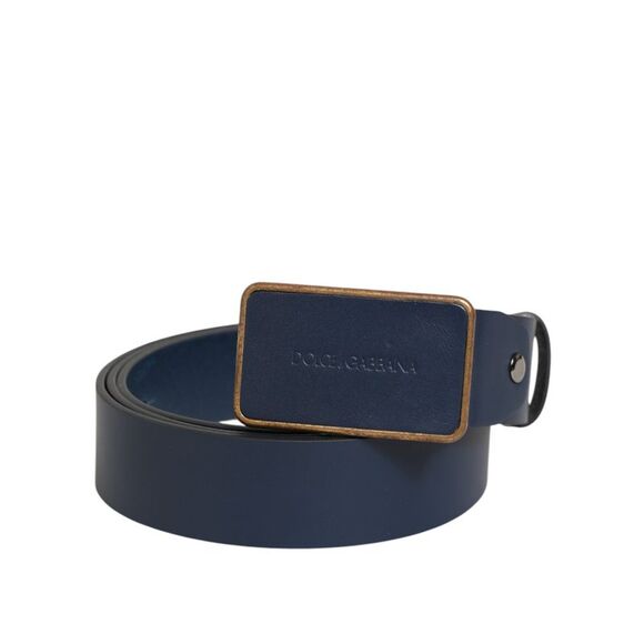 Dolce & Gabbana Blue Leather Classic Metal Logo Buckle Men's Belt (Pre-Owned)